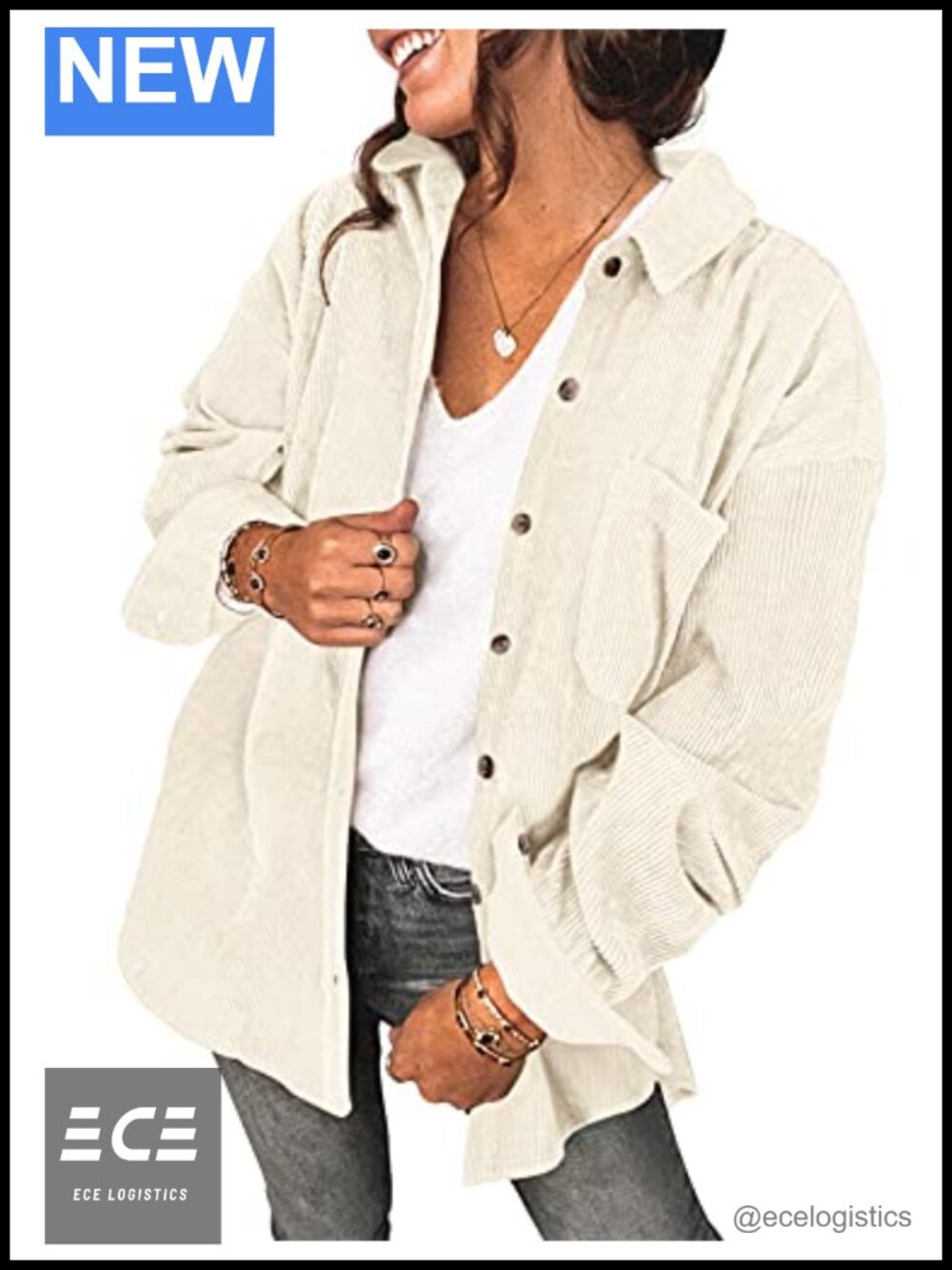 Oversized Lightweight Corduroy Shacket Button Down Shirt Jacket